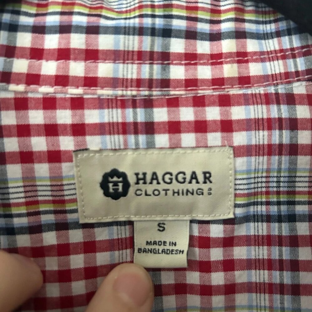Haggar Stretch Check Dress Shirt Size Small Long Sleeve Button Down Mens - Picture 2 of 6